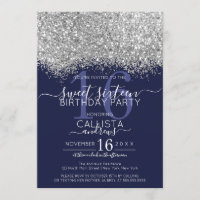 Luxury Silver Navy Glitter Confetti Sweet 16
