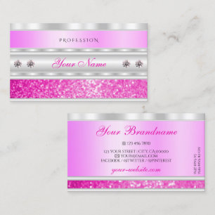 Luxury Silver Pink Sparkling Glitter with Diamonds Business Card