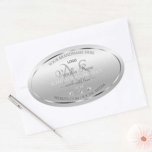 Luxury Silver Product Label Diamonds Monogram Logo (Envelope)