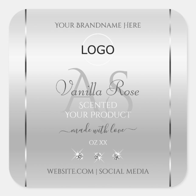 Luxury Silver Product Label Diamonds Monogram Logo (Front)