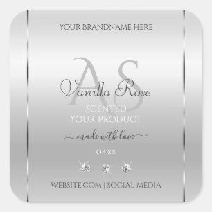 Luxury Silver Product Labels Diamonds and Monogram