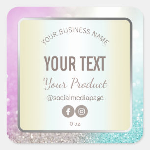Luxury Silver Purple Blue Glitter Product Labels