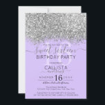 Luxury Silver Purple Glitter Confetti Sweet 16 Invitation<br><div class="desc">The elegant, glamourous, and modern sweet 16 birthday party invitation is perfect for the contemporary and stylish young teenage girl. It features a faux printed silver sparkly glitter confetti speckled colour block on top of a simple lavender purple background with a large number "16" in a matching pastel purple. The...</div>