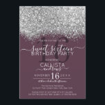 Luxury Silver Purple Glitter Confetti Sweet 16 Invitation<br><div class="desc">The elegant, glamourous, and modern sweet sixteen birthday party invitation is perfect for the contemporary and stylish young teenage girl. It features a faux printed silver sparkly glitter confetti speckled colour block on top of a simple cassis plum purple background with a large number "16" in a matching pink gold-tone....</div>