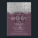 Luxury Silver Purple Glitter Confetti Sweet 16 Invitation<br><div class="desc">The elegant, glamourous, and modern sweet sixteen birthday party invitation is perfect for the contemporary and stylish young teenage girl. It features a faux printed silver sparkly glitter confetti speckled colour block on top of a simple cassis plum purple background with a large number "16" in a matching pink gold-tone....</div>