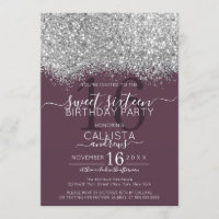 Luxury Silver Purple Glitter Confetti Sweet 16