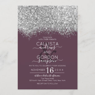 Luxury Silver Purple Glitter Confetti Wedding Invitation