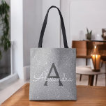Luxury Silver Sparkle Elegant Monogram Book Bag<br><div class="desc">Luxury Silver Faux Sparkle and Glitter Elegant Monogram Book Bag. This Book Bag can be customised to include your initial and first name.</div>