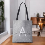 Luxury Silver Sparkle Elegant Monogram Book Bag<br><div class="desc">Luxury Silver Faux Sparkle and Glitter Elegant Monogram Book Bag. This Book Bag can be customised to include your initial and first name.</div>