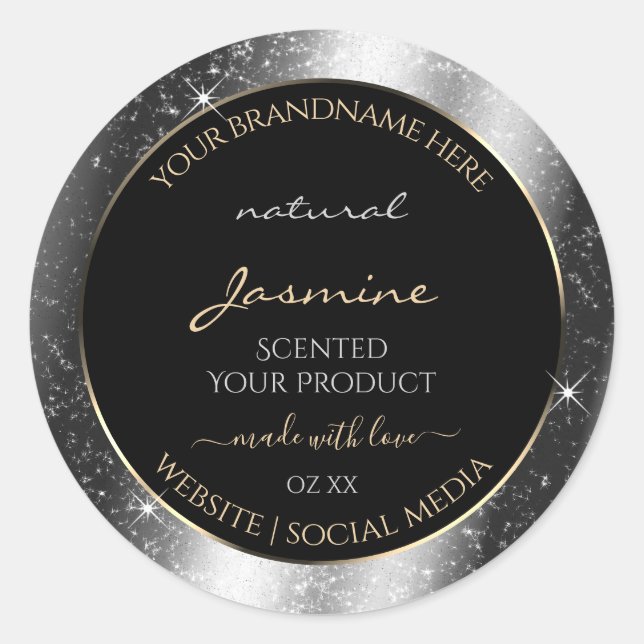 Luxury Silver Sparkle Glitter Frame Product Label (Front)