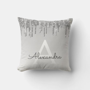Luxury Silver Sparkle Glitter Monogram Cushion