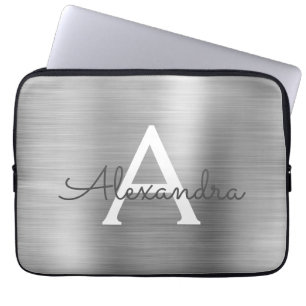 Luxury Silver Stainless Steel Monogram Laptop Sleeve
