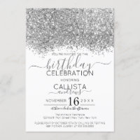 Luxury Silver White Glitter Confetti Birthday