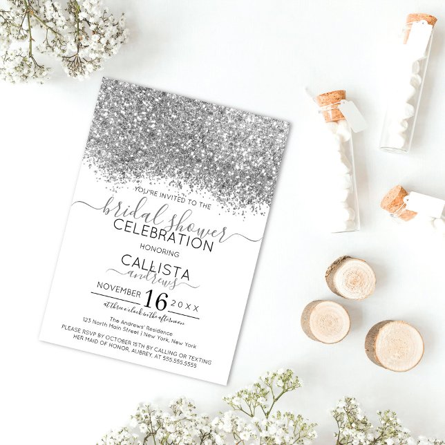 Luxury Silver White Glitter Confetti Bridal Shower Invitation (Creator Uploaded)