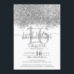 Luxury Silver White Glitter Confetti Sweet 16 Invitation<br><div class="desc">The elegant, glamourous, and modern sweet sixteen birthday party invitation is perfect for the contemporary and stylish young teenage girl. It features a faux printed silver sparkly glitter confetti speckled colour block on top of a simple white background with a large number "16" in a matching pink gold-tone. The back...</div>