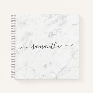 Luxury Silver White Marble Signature Name Notebook