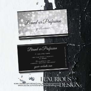 Luxury Silvery Glitter Stars Black Silver Border Business Card