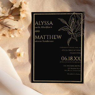 Luxury simple and black gold foliage wedding  invitation