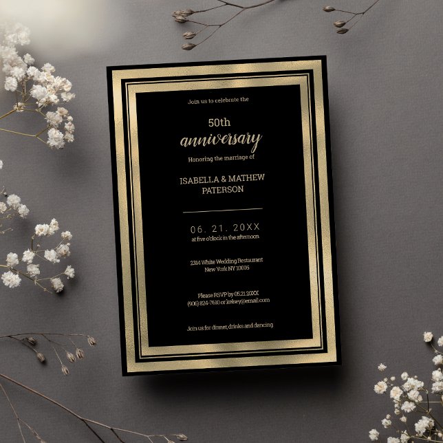 Luxury simple black gold 50th Wedding Anniversary Invitation (Luxury simple black gold 50th Wedding Anniversary )