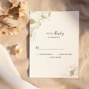 Luxury simple white gold peony floral RSVP Invitation