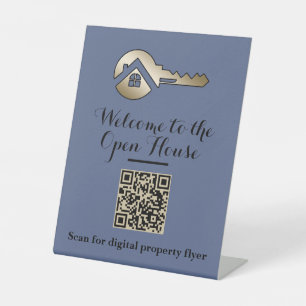 Luxury Slate Blue Gold Key Real Estate  Pedestal Sign