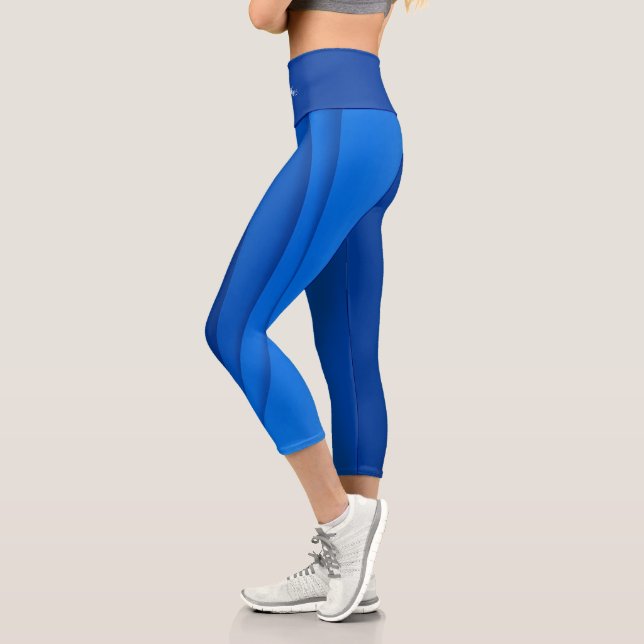 Luxury Soft Blue Wave Capri Leggings (Left)