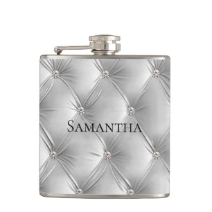 Luxury Soft Grey Faux Velvet Bridesmaid Hip Flask