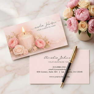 Luxury Soft Pink Rose Candle Logo  Business Card
