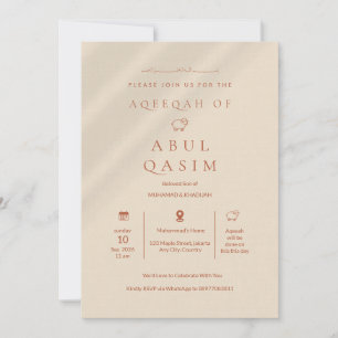 Luxury Soft Shadow Beige Islamic Aqeeqah Baby Boy Invitation
