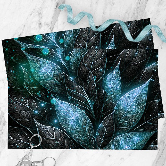 Luxury Sophisticated Teal Black Glowing Foliage Tissue Paper (Creator Uploaded)