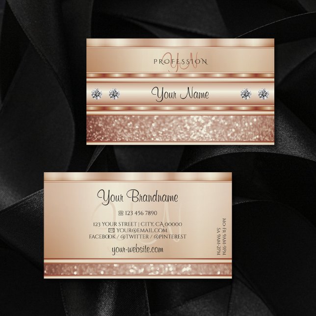 Luxury Sparkle Coral Glitter Diamonds Monogram Business Card (Creator Uploaded)