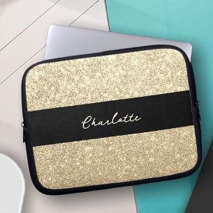 Luxury Sparkle Gold Glitter Name Laptop Sleeve