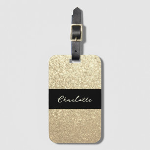 Luxury Sparkle Gold Glitter Name Luggage Tag