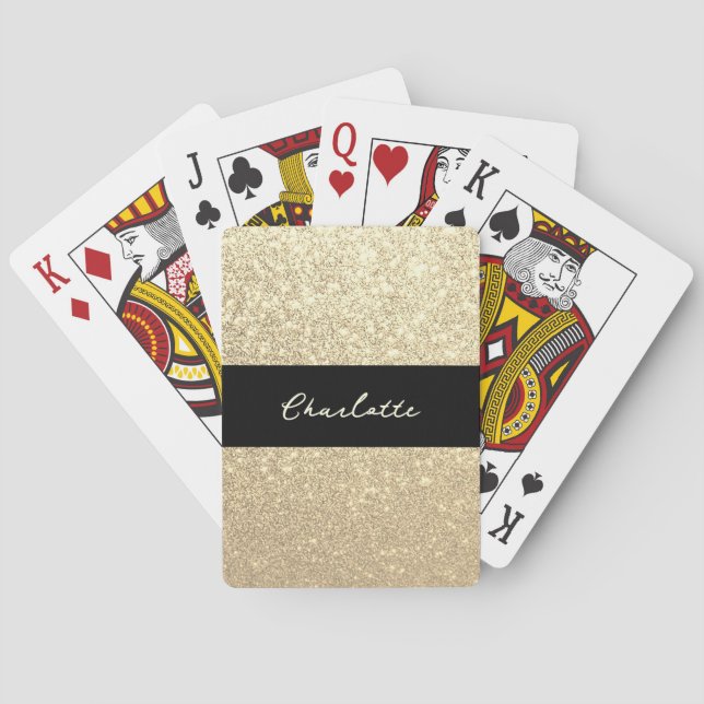 Luxury Sparkle Gold Glitter Name Playing Cards (Back)