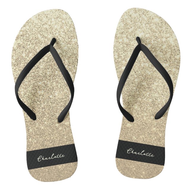 Luxury Sparkle Gold Glitter Name Thongs (Footbed)