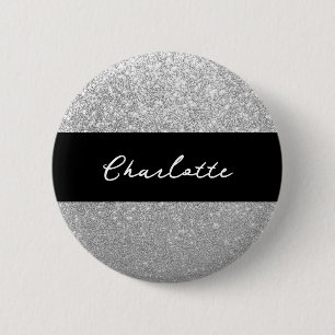 Luxury Sparkle Silver Glitter Name 6 Cm Round Badge