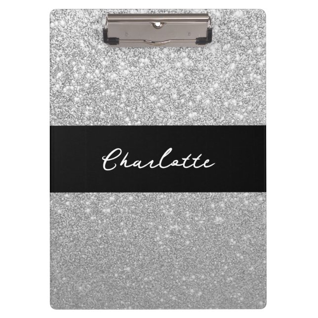 Luxury Sparkle Silver Glitter Name Clipboard (Front)