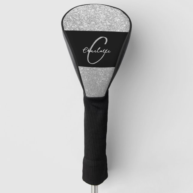 Luxury Sparkle Silver Glitter Name Golf Head Cover (Front)