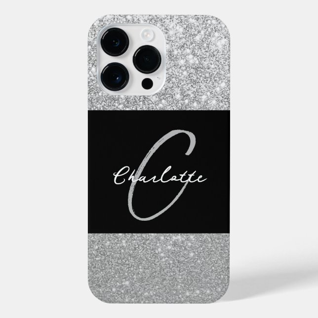 Luxury Sparkle Silver Glitter Name iPhone Case (Back)