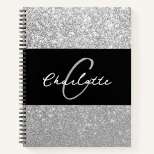 Luxury Sparkle Silver Glitter Name Notebook