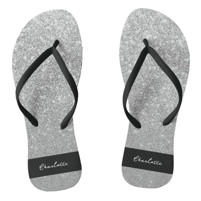 Luxury Sparkle Silver Glitter Name Thongs (Footbed)