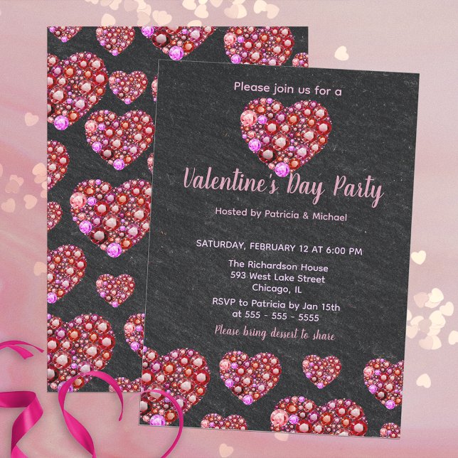 Luxury Sparkling Gemstone Hearts Valentine's Day Invitation (Creator Uploaded)