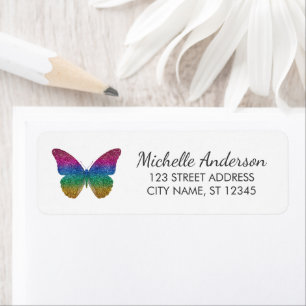 Luxury Sparkling Glitter Butterfly Return Address  Label