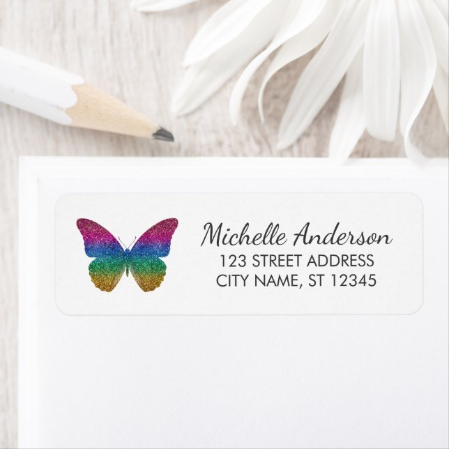 Luxury Sparkling Glitter Butterfly Return Address  Label (Insitu)