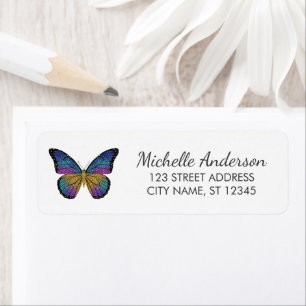 Luxury Sparkling Glitter Butterfly Return Address  Label