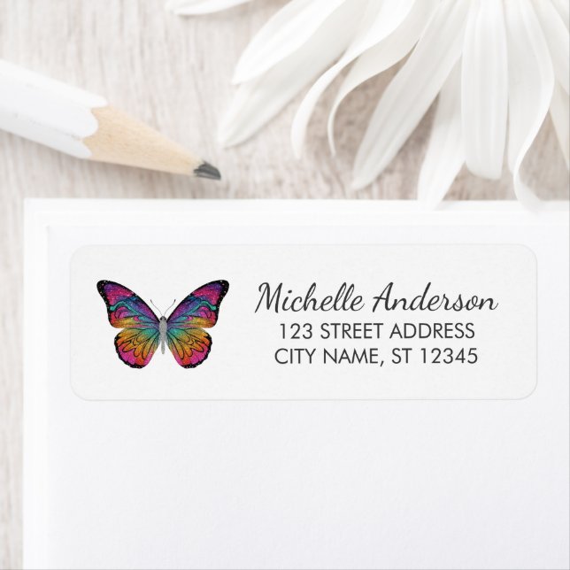 Luxury Sparkling Glitter Butterfly Return Address  Label (Insitu)