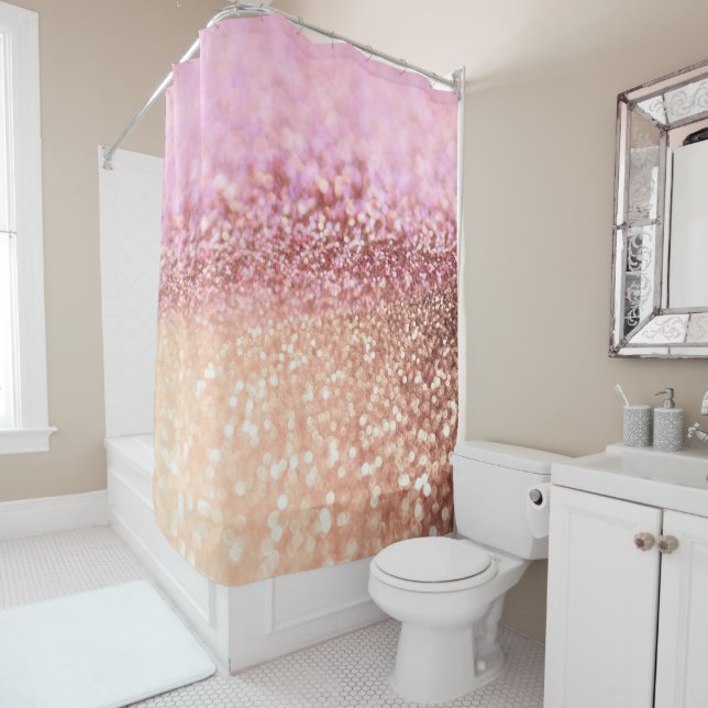 Luxury Sparkling Pink Ombre Glitter Gradient Shower Curtain (In Situ)
