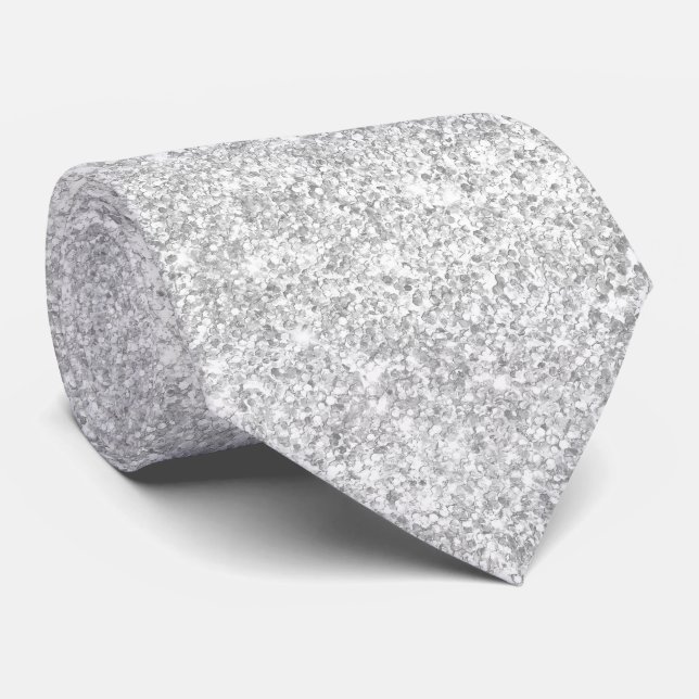 Luxury Sparkly Light Silver Glitter Tie (Rolled)