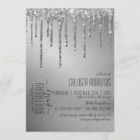 Luxury Sparkly Silver Glitter Drips Birthday Party