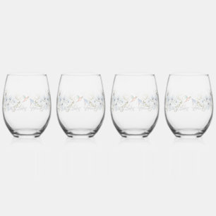 Luxury Spring Wildflower bird Rose Garden Seamless Stemless Wine Glass